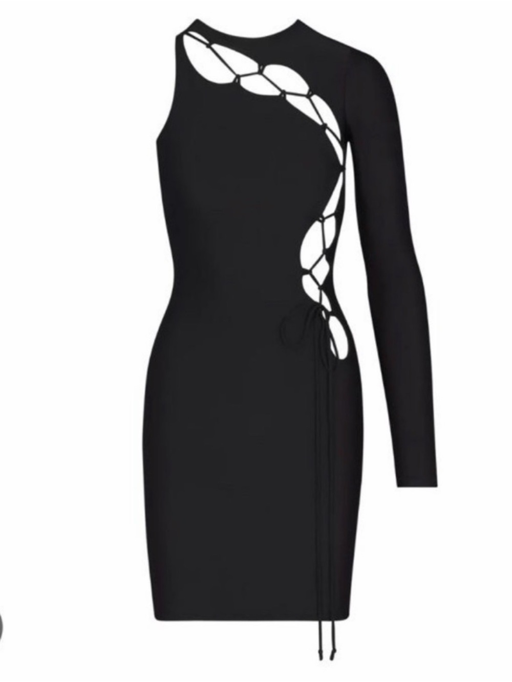 SKIMS Black One-Shoulder Lace-Up Cutout Dress